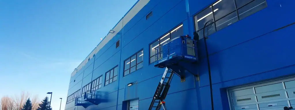 a commercial painting crew expertly applying weather-resistant materials under clear skies in columbus, ohio.
